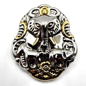 Large Two-Tone Elephant Brooch or Pendant Silvertone Goldtone 2.5"‎